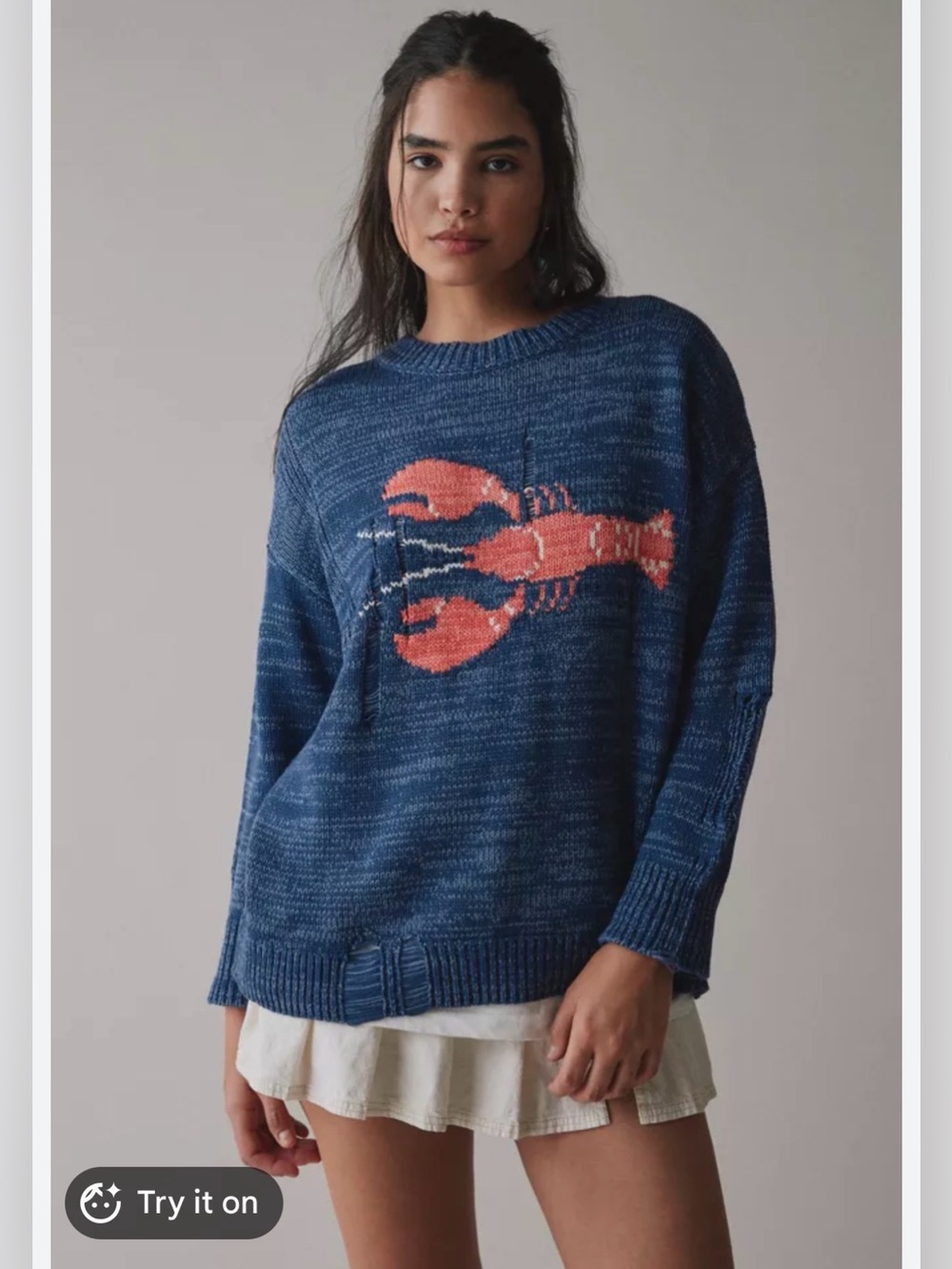BDG Distressed Blue Lobster Oversized Sweater Size M